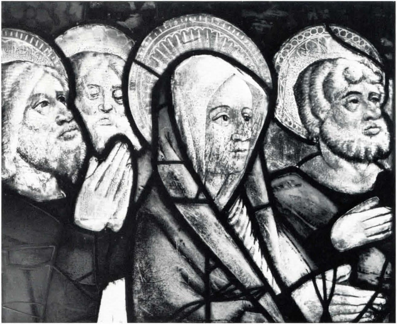 VIRGIN (?) WITH THREE APOSTLES (?) PRAYING