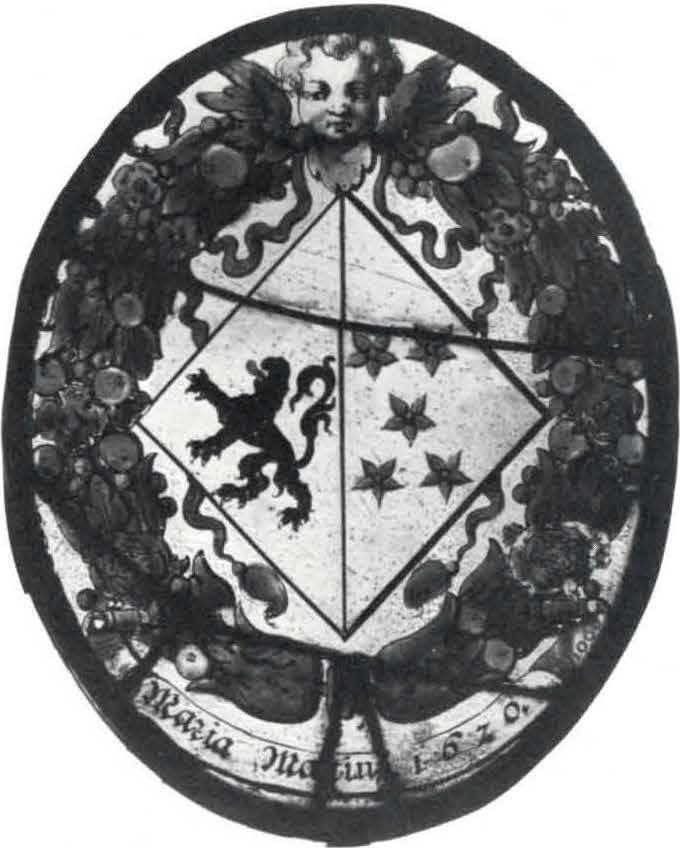 PAIR OF OVAL HERALDIC PANES WITH WREATHS AND WOMEN'S SHIELDS