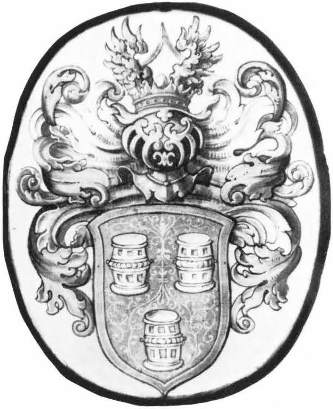 OVAL HERALDIC PANE, WITH SHIELD AND MANTLING