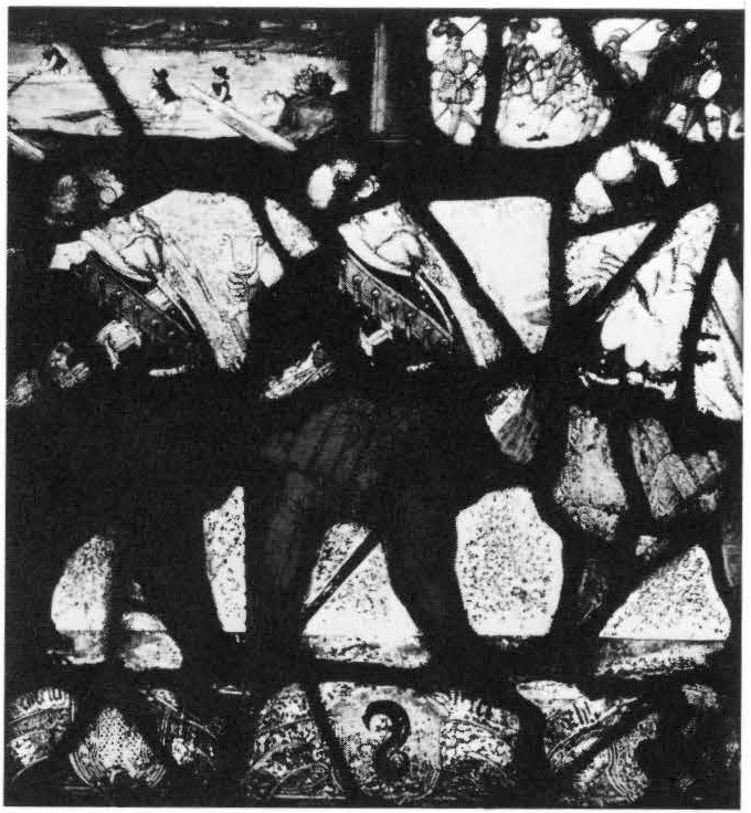 Heraldic Panel with Three Huntsmen