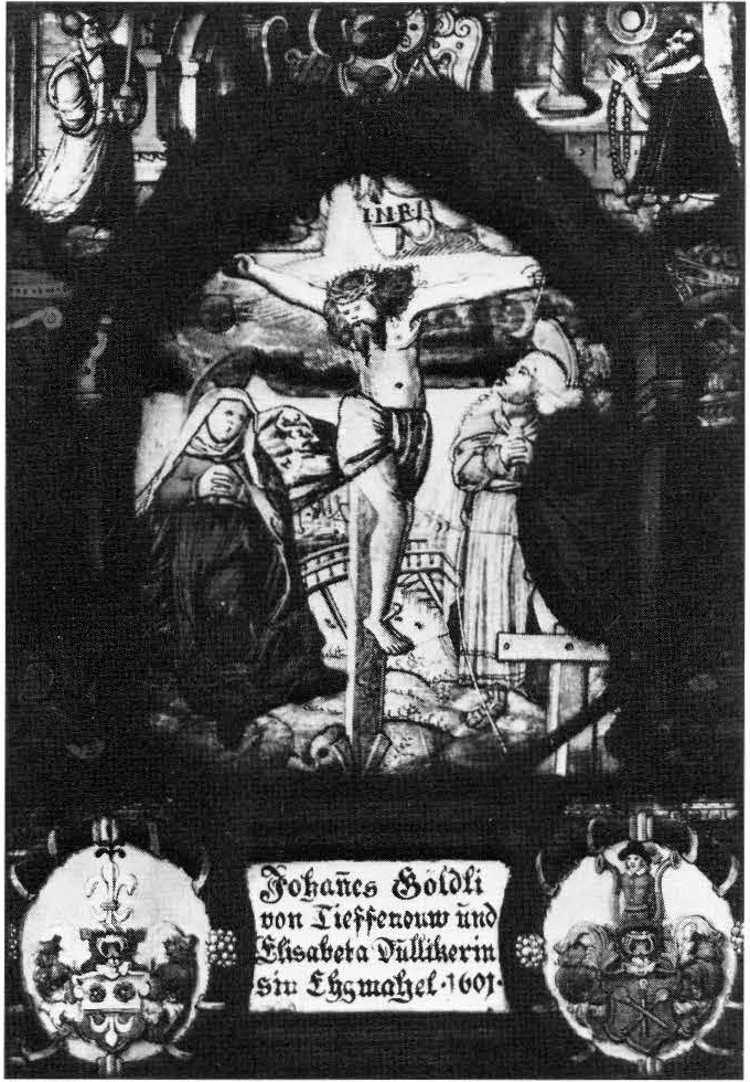 The Crucifixion Over an Heraldic Panel with the Arms of Goldlin and Dulliker
