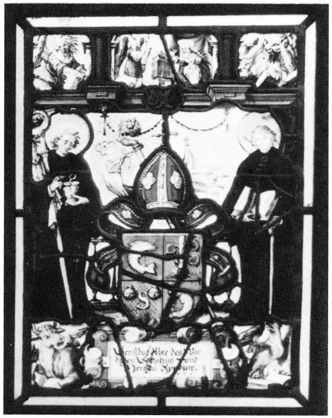 Heraldic Panel: Arms of Gerold I Zurlauben, Abbot of Rheinau, and Symbols of Four Evangelists