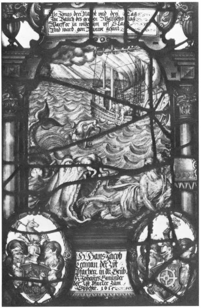 Jonah and the Whale, with the Arms of Hans Jacob Leeman and Johannes Gmunder