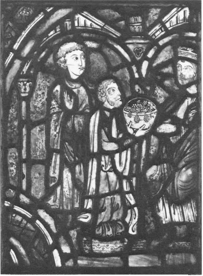 Two Men Offer Grapes to a King
