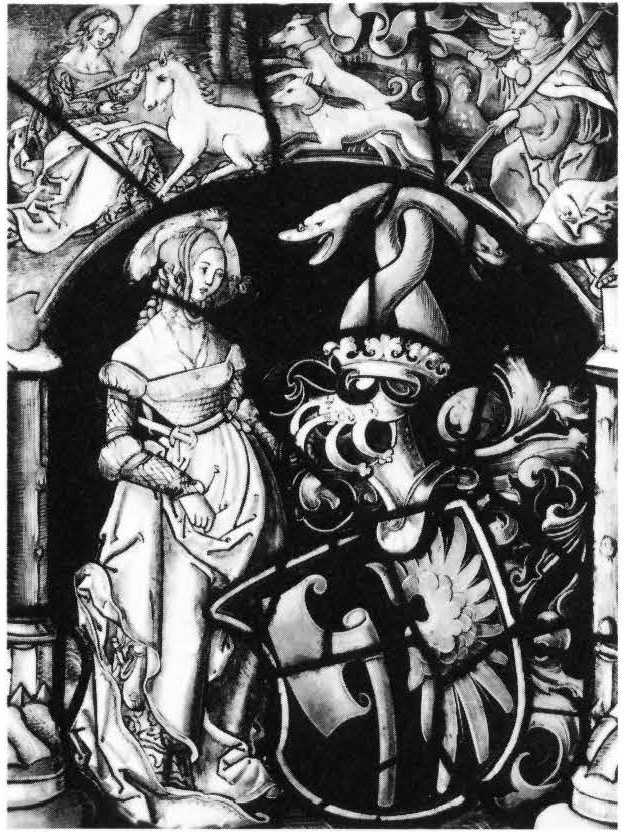 Heraldic Panel: Arms of Lichtenfels and a Unicorn Hunt