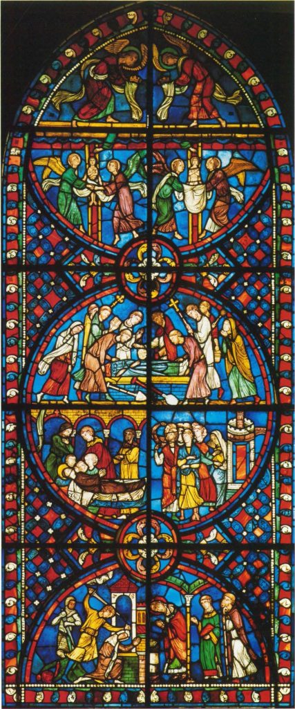 Stained glass work of Lives of Sts. Nicasius of Reims and Eutropia
