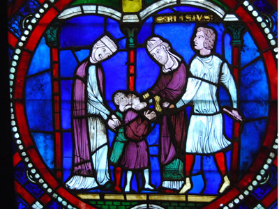 Detail of stained glass from Soissons cathedral